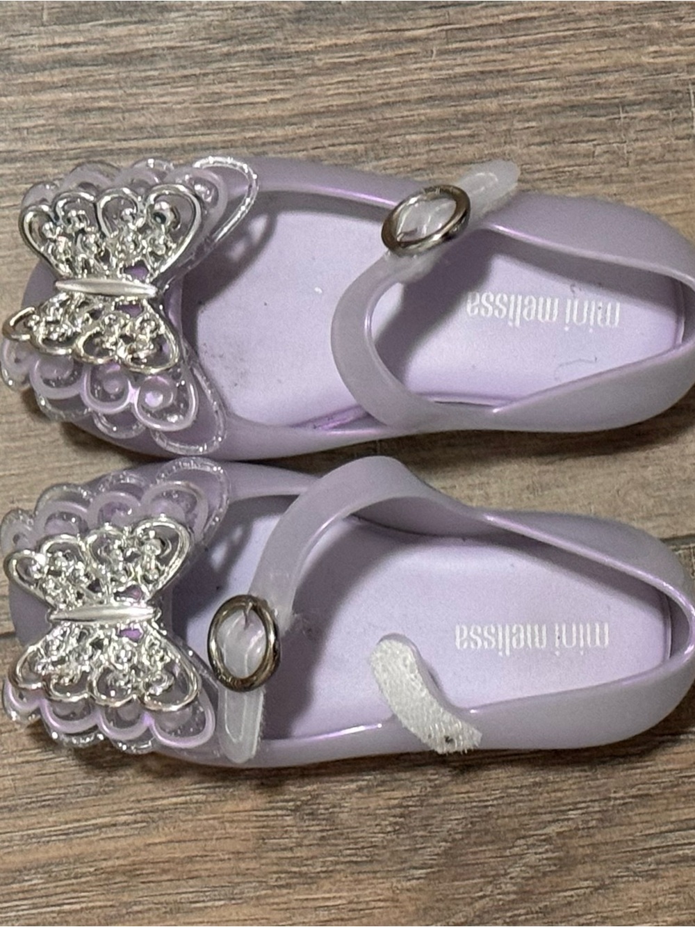 Mini Melissa Lilac Jelly Mary Janes with Silver Butterfly Accent